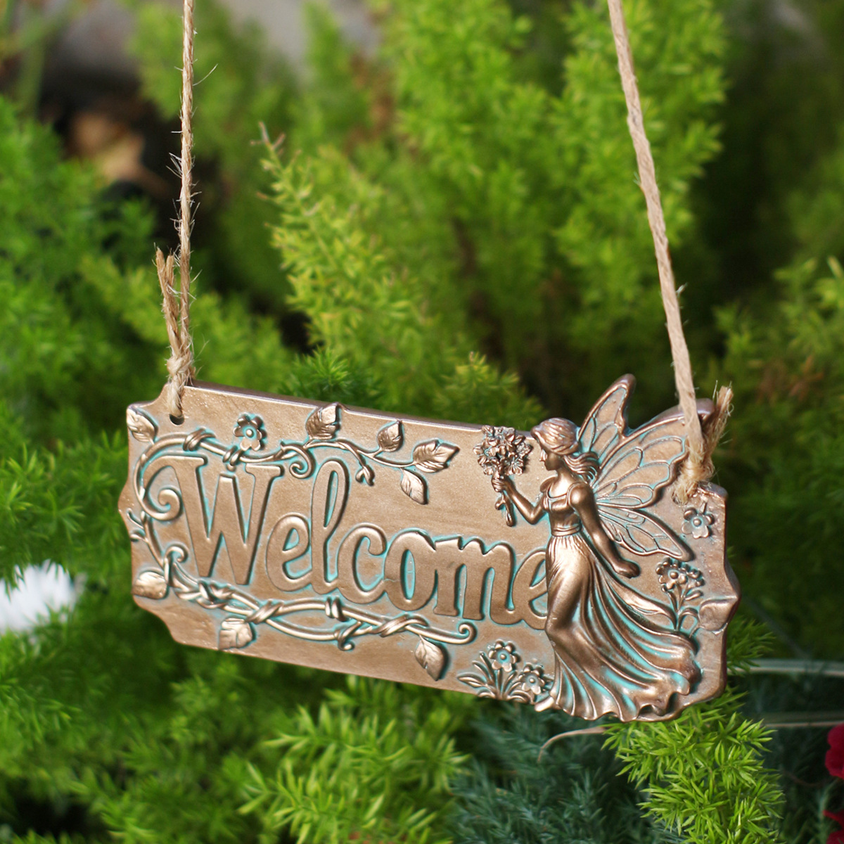 Resin Art Hanging - Copper Fairy Welcome Sign Hanging Ornament,