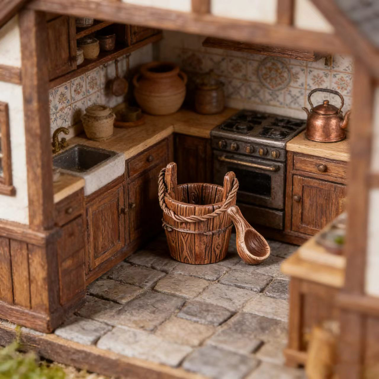 Resin Art Toys - Miniature dollhouse wooden barrel set, micro