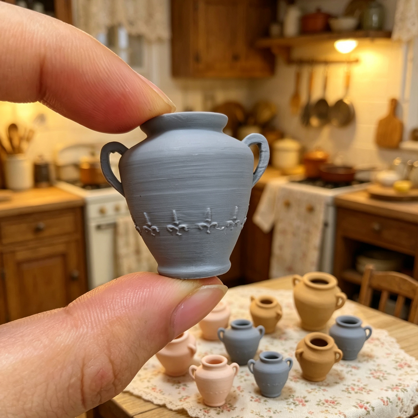 Resin Art Toys - Miniature ceramic three-piece set, dollhouse retro
