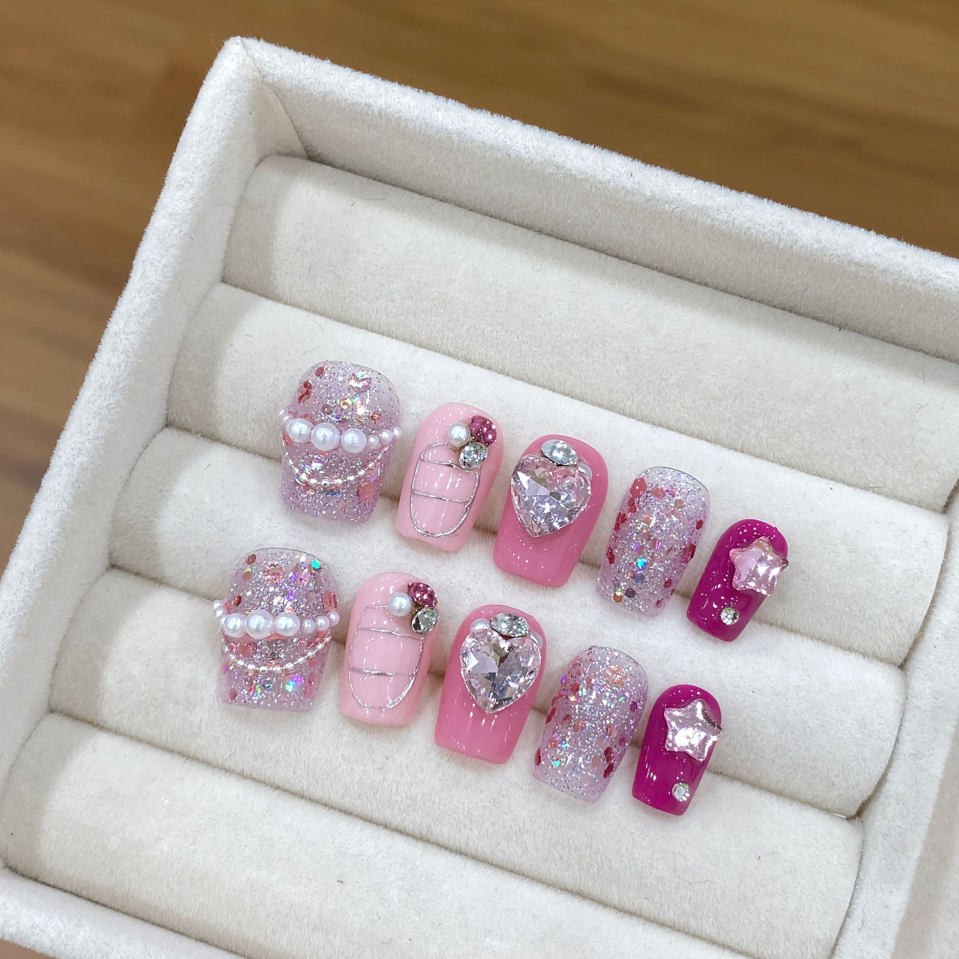 Handmade Press on Nails Shiny  - Resin Art Glitter 리뷰 및 가격